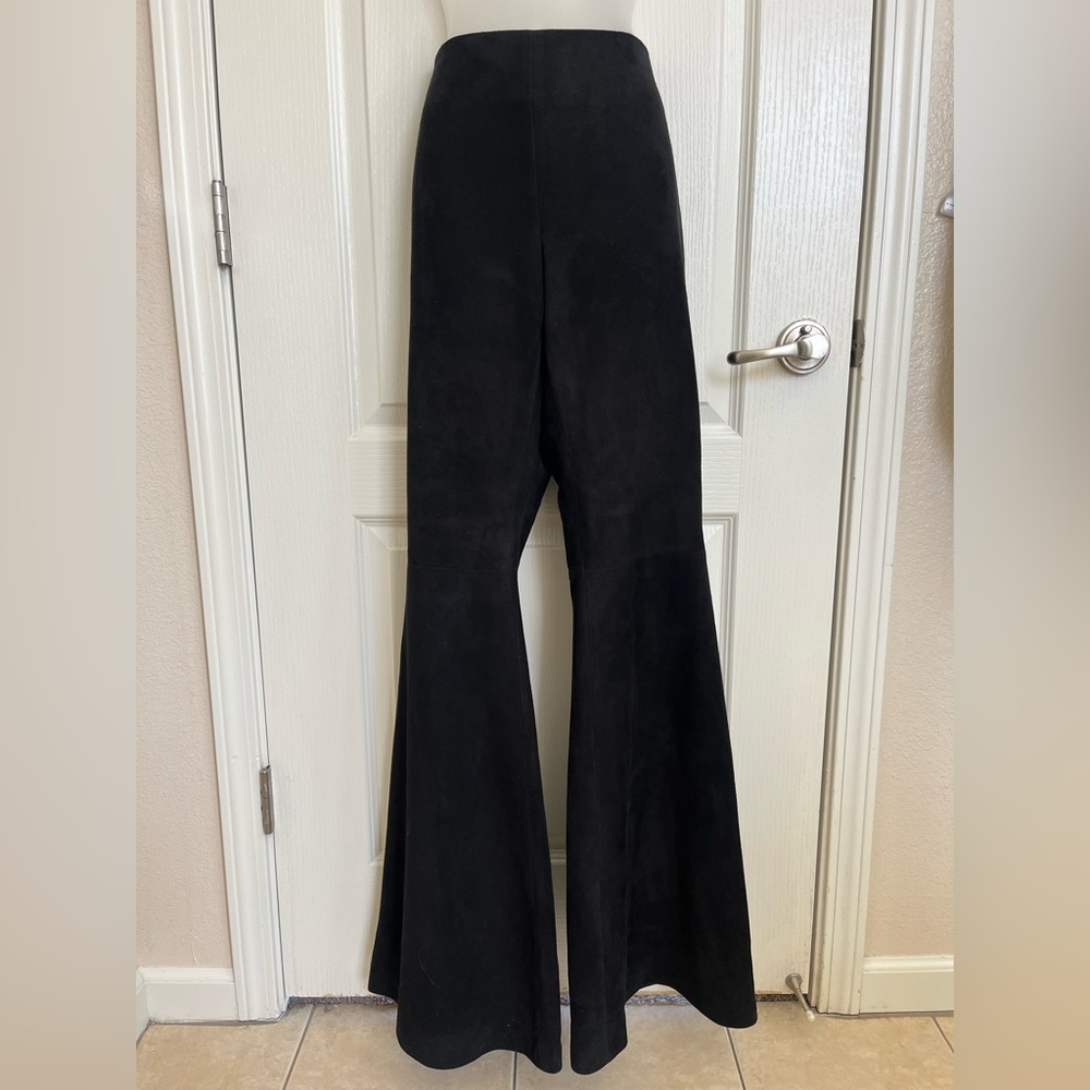 USA Made Brandon Maxwell Wide Leg Flare Lamb Suede Zip Up Pant